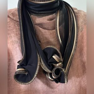 Tammy Child Scarf Silk And Organza Cornflower Black & Gold Unique